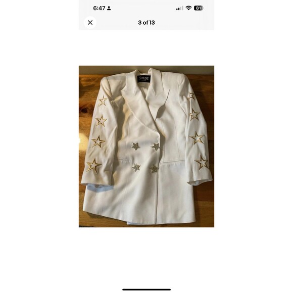 Solini White Double Breasted Star Blazer Womans Size 8 Vintage Y2K Rhinestones - Picture 3 of 12